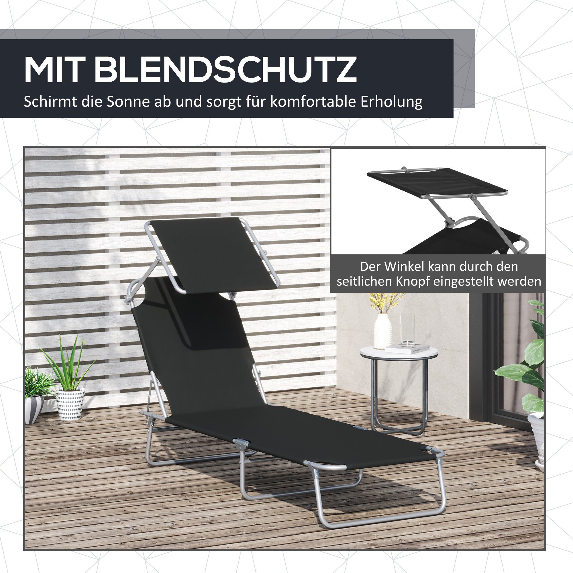 Outsunny Gartenliege Sonnenliege, Set, 1 St., 1 x Sonnenliege, mit Sonnendach