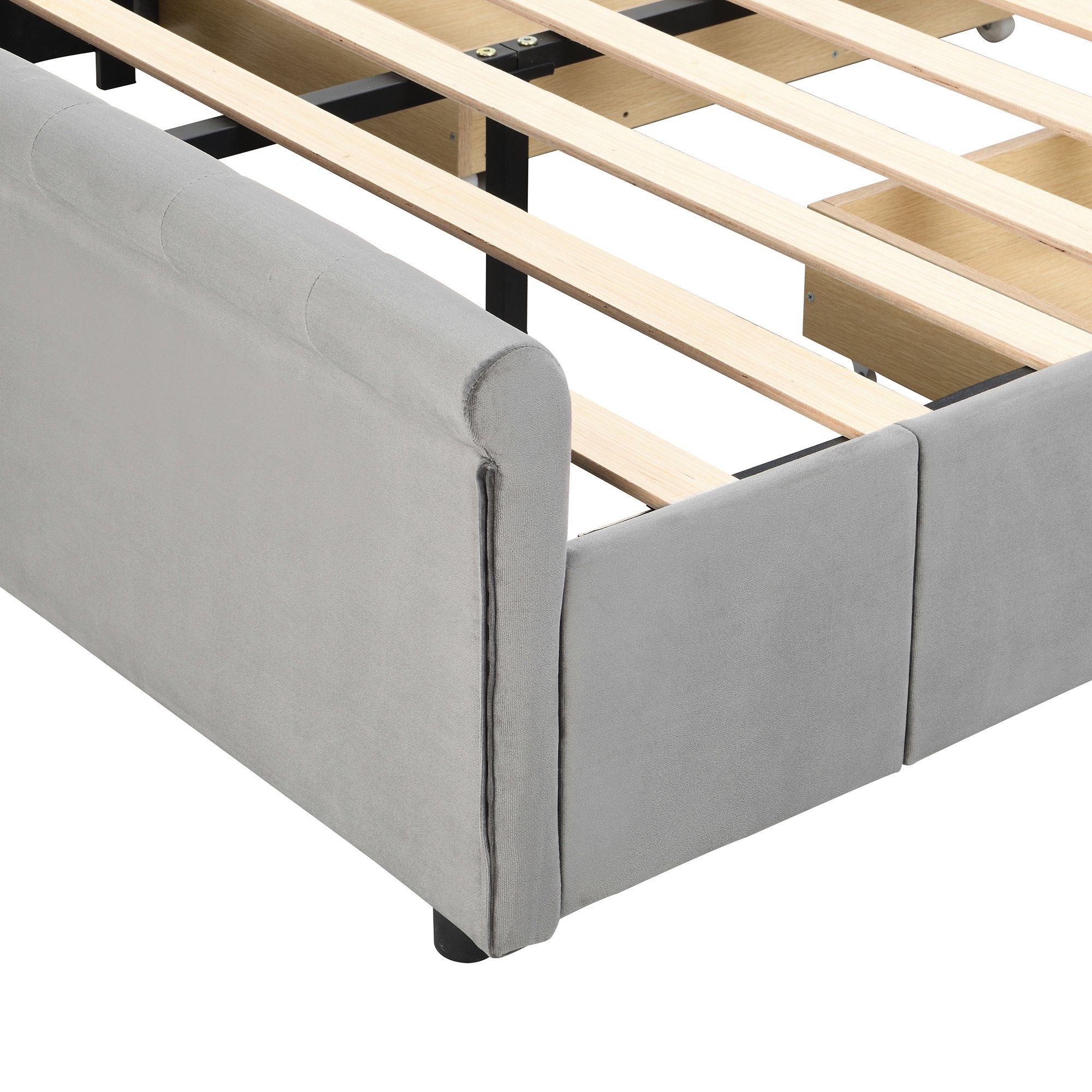 Flieks Polsterbett, Doppelbett mit Lattenrost und 2 Schubladen 140x200cm Samt