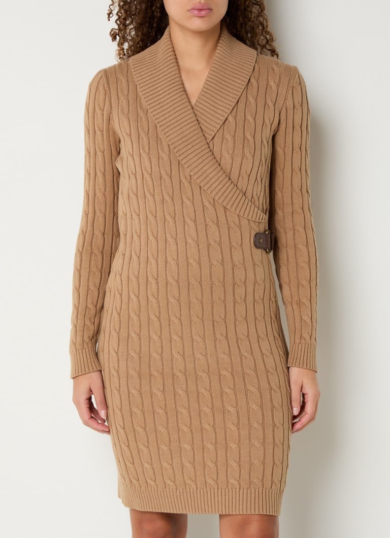 Rochie mini tricotată cu împletituri și guler șal Ralph Lauren
