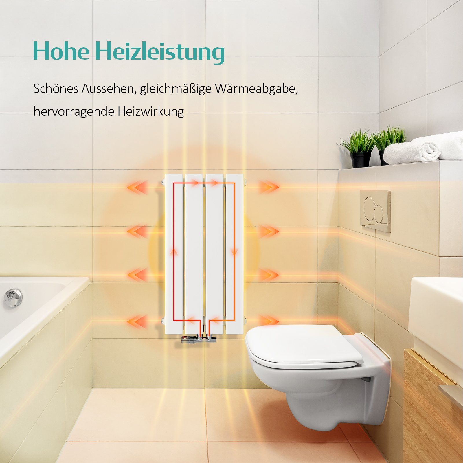 EMKE Heizkörper Flach Heizkörper Klein Design Paneelheizkörper, Vertikal Doppellagig, Mittelanschluss, Anthrazit/Weiß