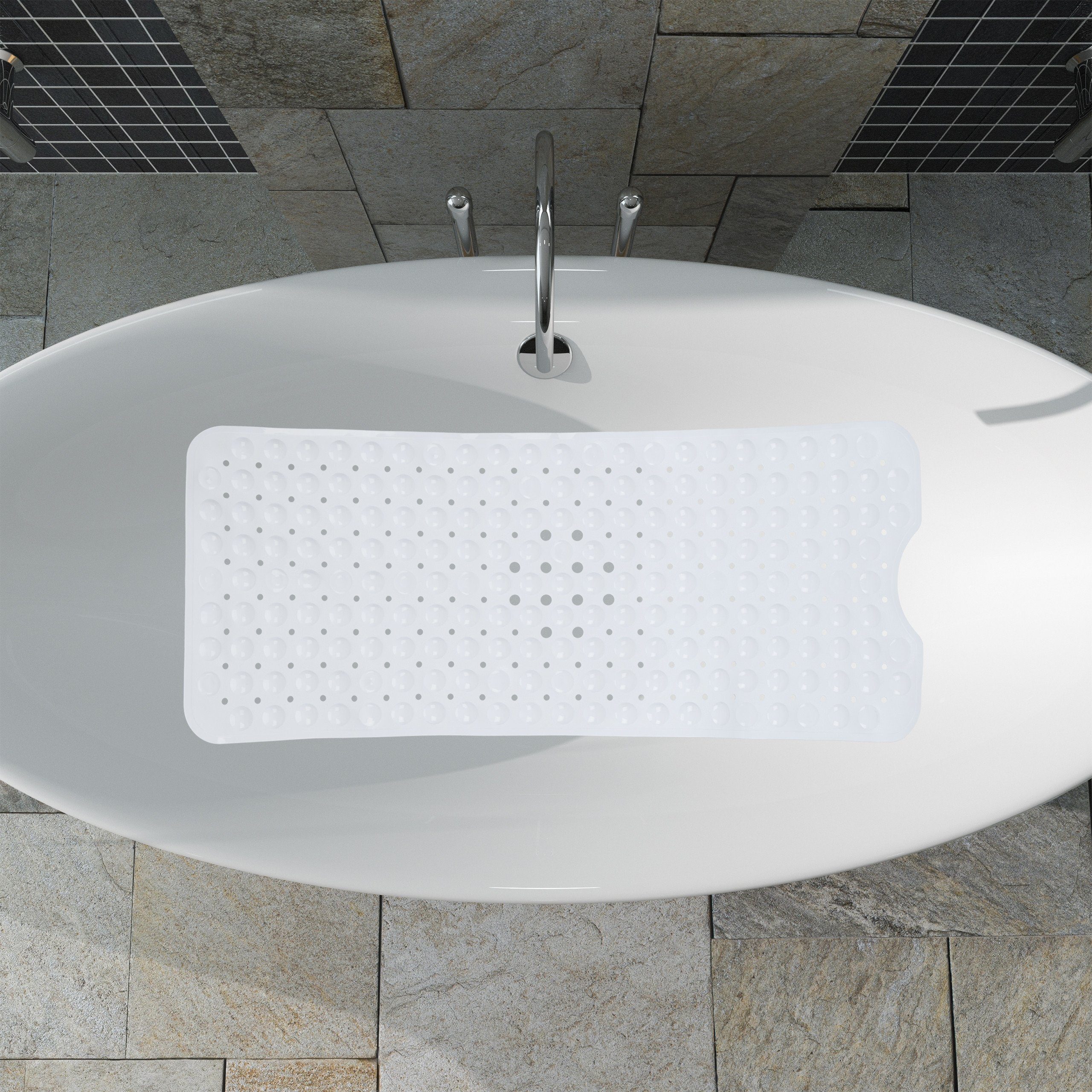 Badematte Badewannenmatte 100x40 cm relaxdays, Höhe 4 mm, Kunststoff, Weiß