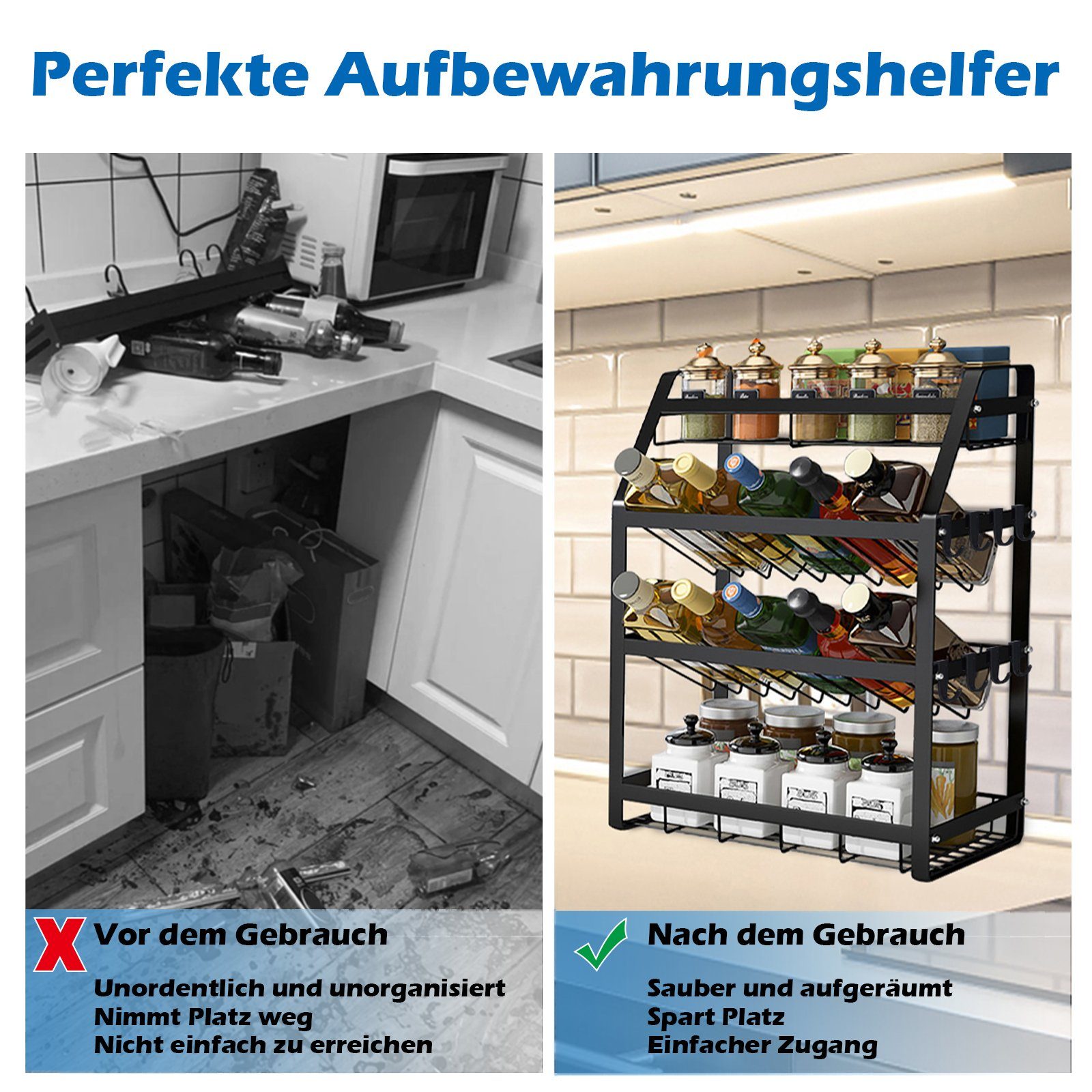 UISEBRT Gewürzregal Gewürzständer Stehend 4 Entagen, Küchenregal Metall
