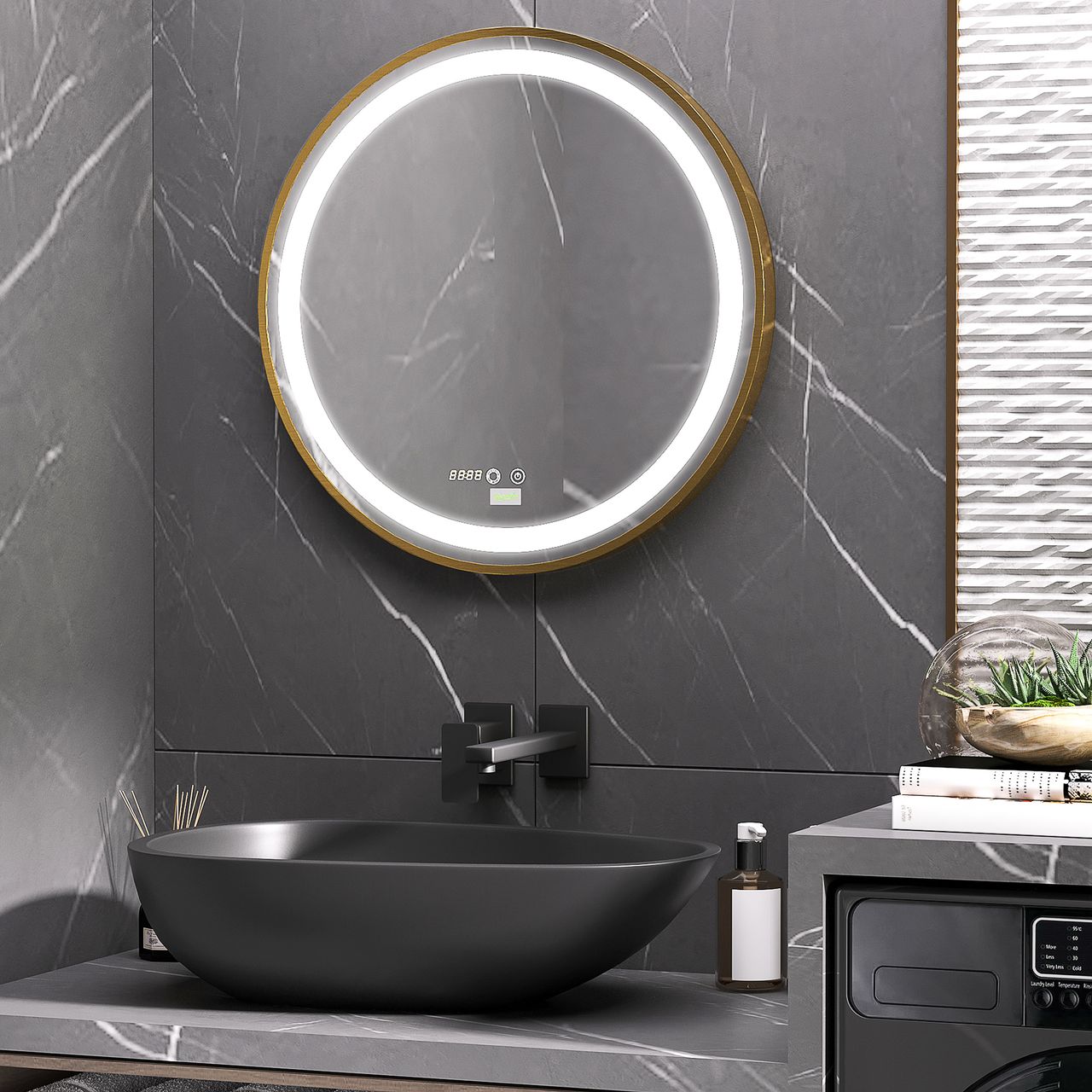 kleankin Badspiegel Wandspiegel mit LED-Leuchte Dimmbarer Badezimmerspiege, IP44