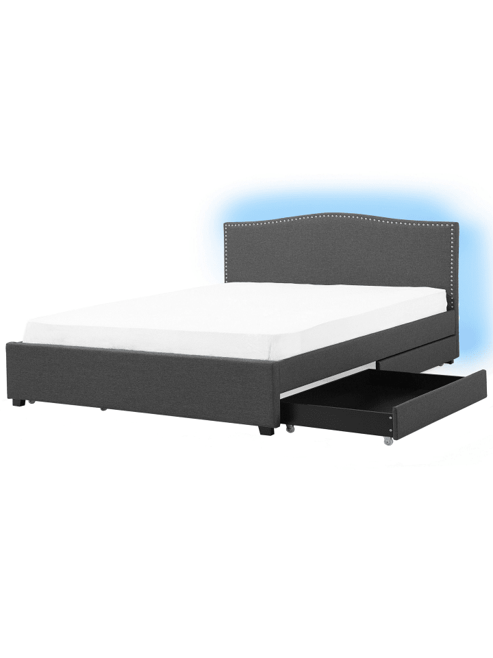 Beliani Doppelbett mit LED MONTPELLIER in Grau/Dunkler Holzfarbton günstig kaufen onesize