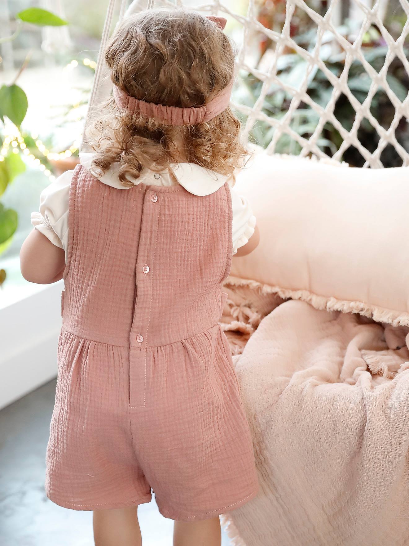 Vertbaudet Mädchen Baby-Set: T-Shirt, Kurzoverall & Haarband, personalisierbar - altrosa