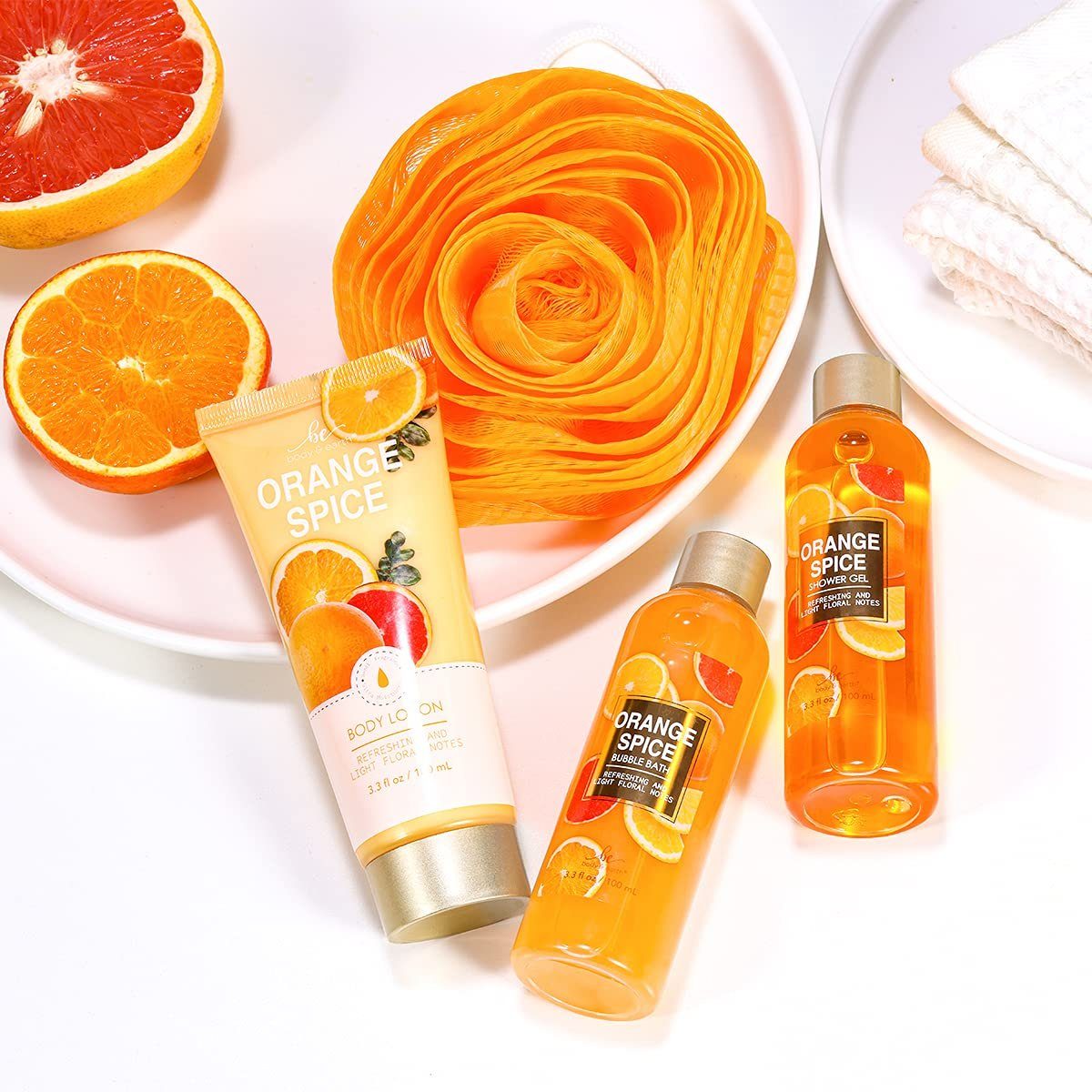 Diyarts Pflege-Geschenkset Geschenkset Frauen- 4 tlg. Orangenduft Mini Geschenkbox, Bade Wellness Set für Spa-Entspannung Beautyset Pflegeset