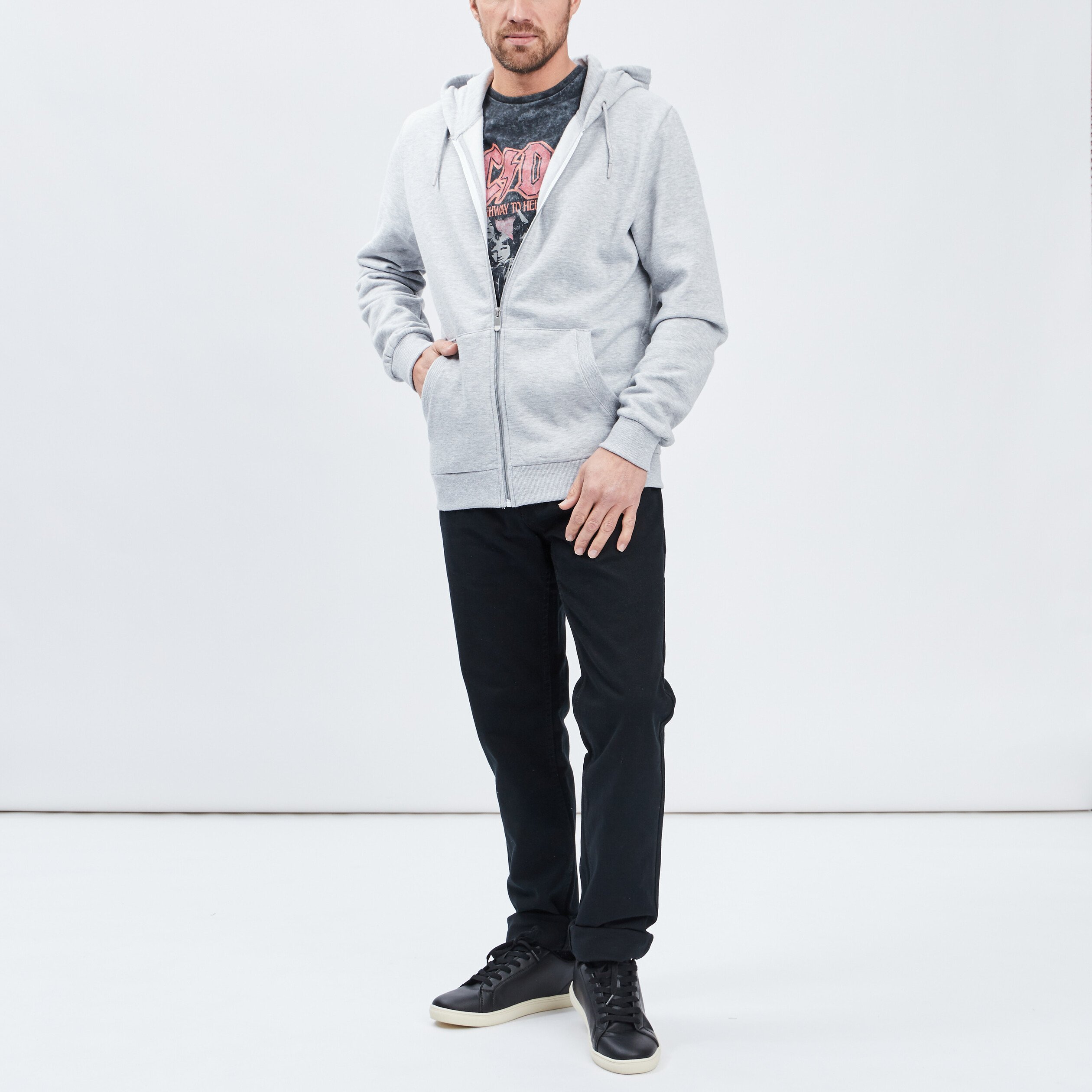 Sweat zippé molleton à capuche gris homme | La Halle