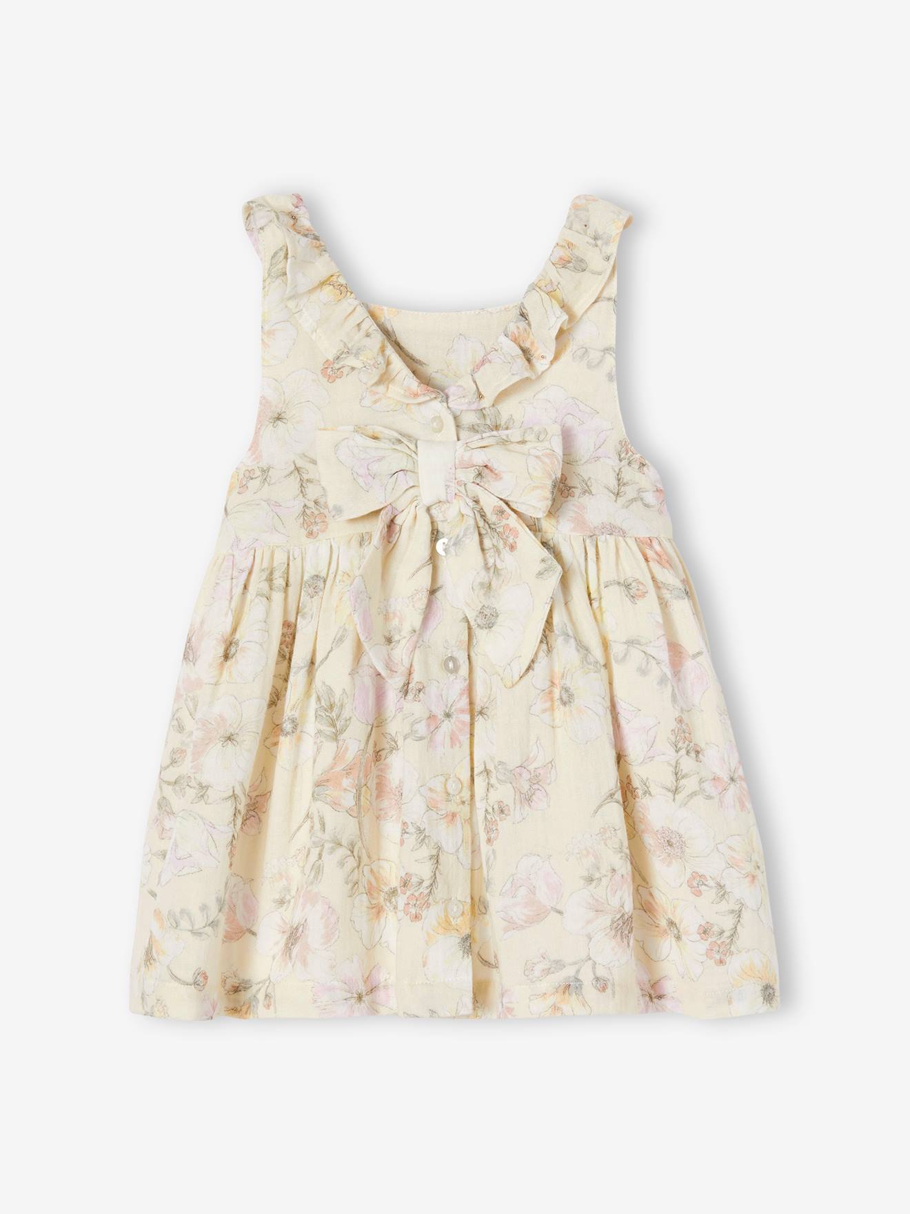 Robe fleurie bébé en gaze de coton écru