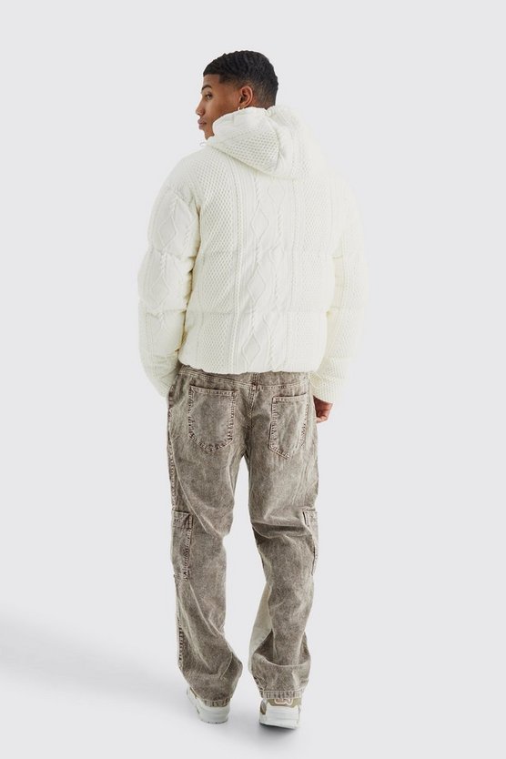 Zopfmuster-Steppjacke mit Kapuze