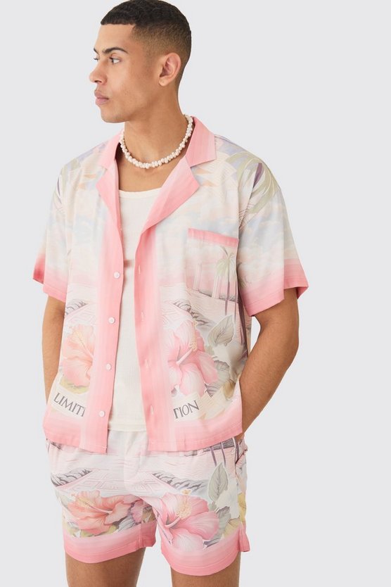 Kastiges kurzärmliges Homme Satin-Hemd & Shorts