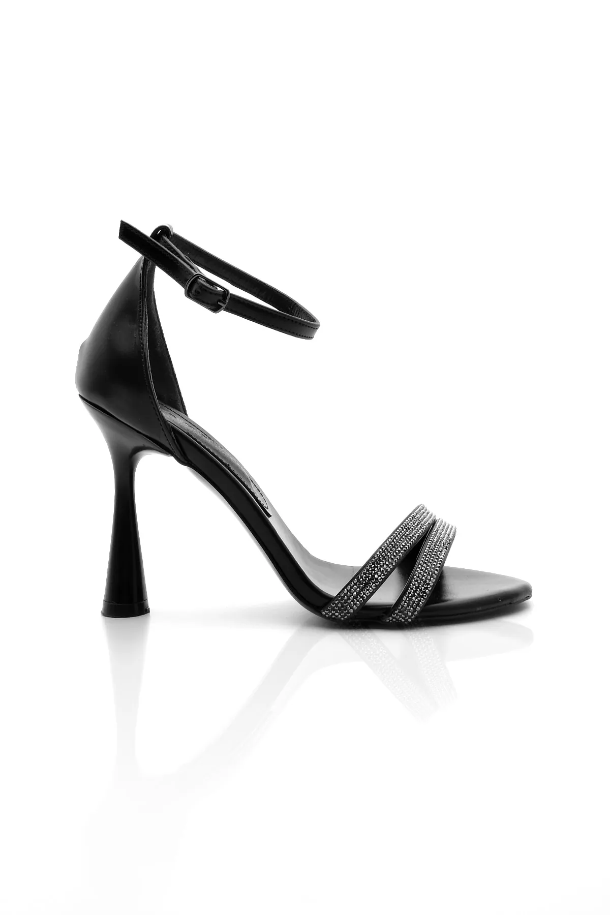 Marjin  Damen Abendschuhe mit Steinen, Knöchelriemen, Absatz, Folez, Schwarz