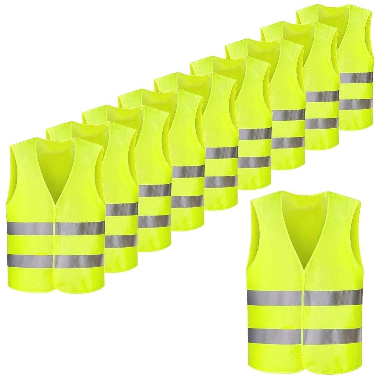 Einemgeld Warnweste 10 Stück Warnwesten Auto Pannenweste, Waschbar, High Visibility Vest