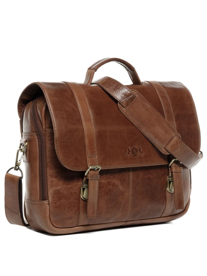 SID & VAIN Leder-Aktentasche echt Leder Aktentasche 15 Zoll Laptop Fach braun in braun günstig kaufen onesize