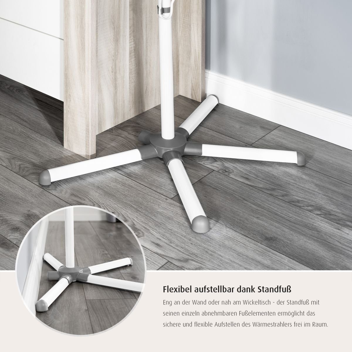 Reer Wickeltisch-Heizstrahler 2 in 1 FeelWell Wickeltisch-Wärmestrahler, Maße: ca. B 52 cm x H 155 cm bis 185 cm