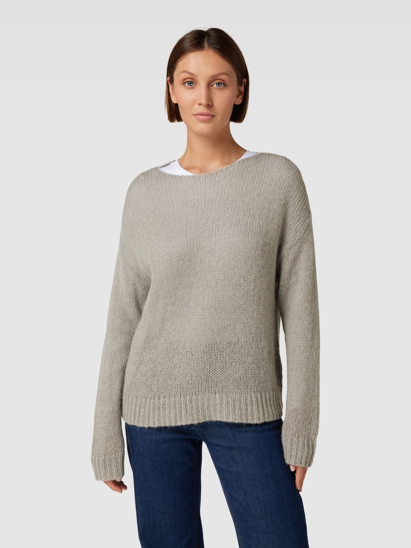 Strickpullover mit Rundhalsausschnitt in dunkelgrau meliert