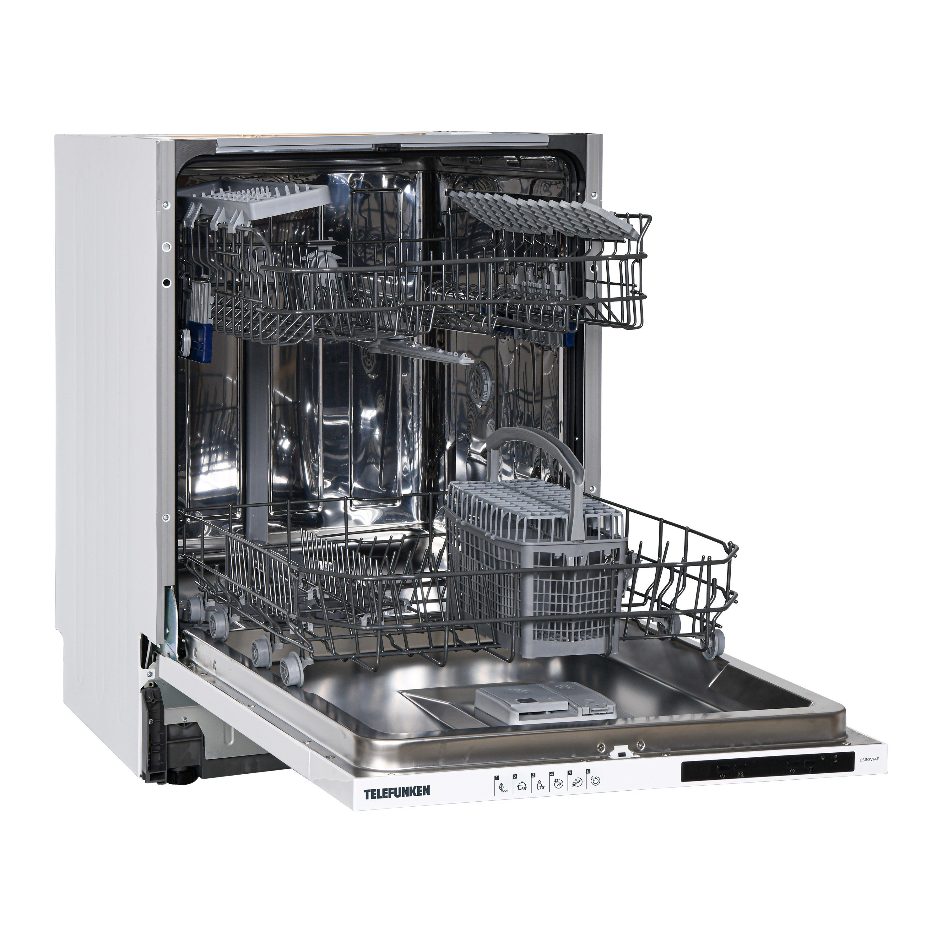 Telefunken vollintegrierbarer Geschirrspüler, ES60V14E, 12 l, 14 Maßgedecke, Einbauspülmaschine, 60 cm, 6 Programme, Überlaufschutz