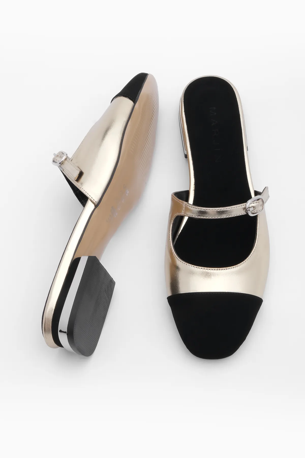 Marjin  Damen-Hausschuhe mit geschlossener Vorderseite und Blockabsatz Mary Jane Tosya Gold