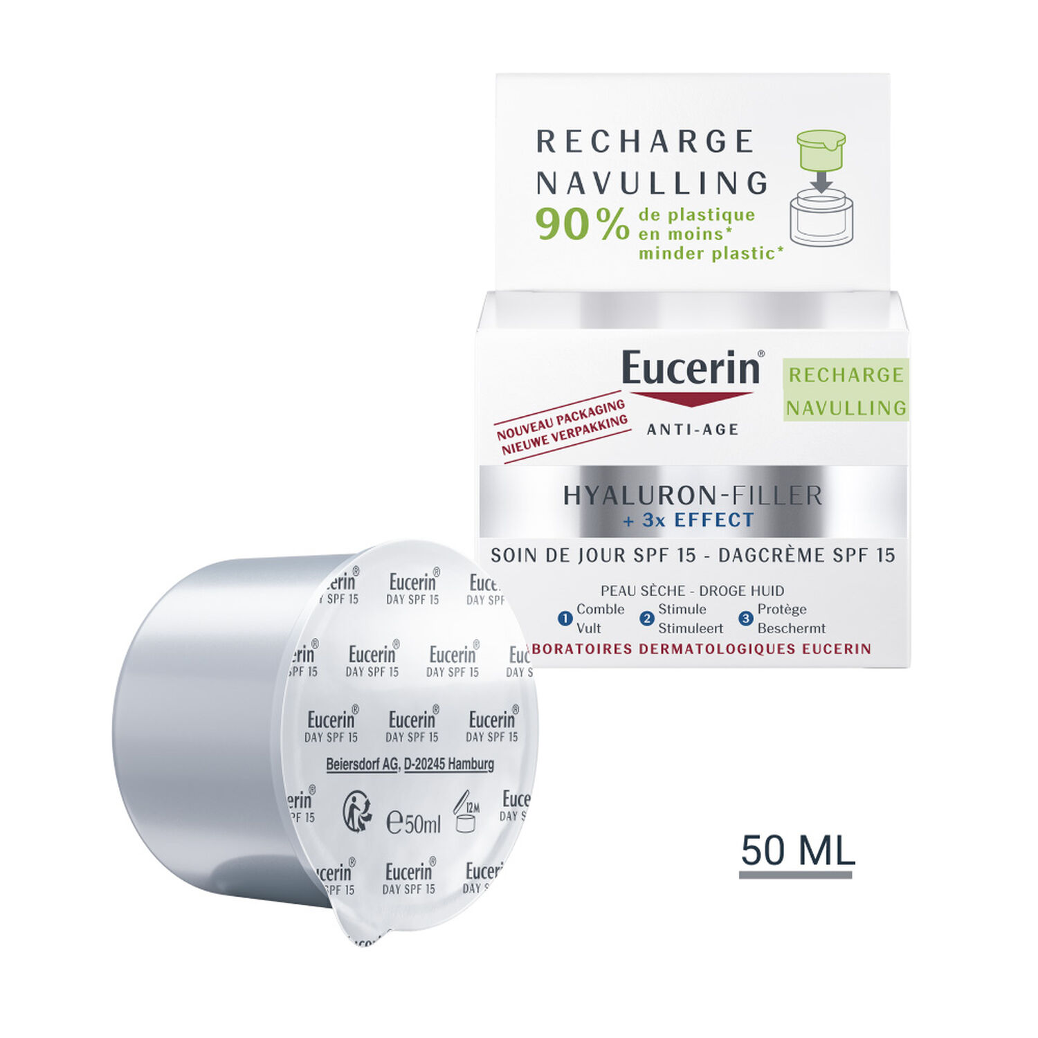 Eucerin HYALURON-FILLER + 3x EFFECT SPF15 Recharge Soin de Jour - Peau Sèche 50ml