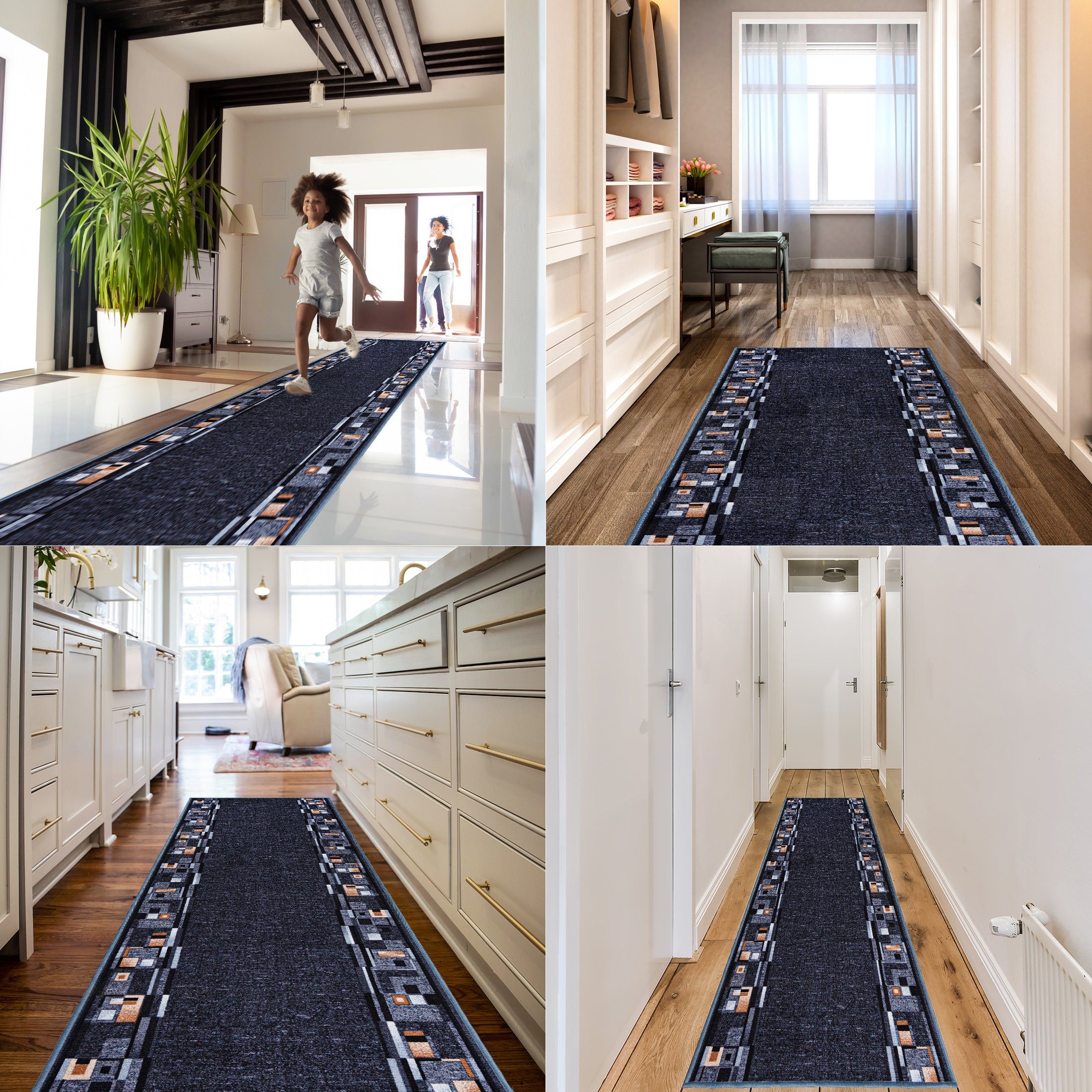 Läufer Läufer Teppichläufer Brücke - Vorzimmer Küche - Grau, Mazovia, 67 x 200 cm, Kurzflor, Rutschfest, Meterware, Verschiedene Größen