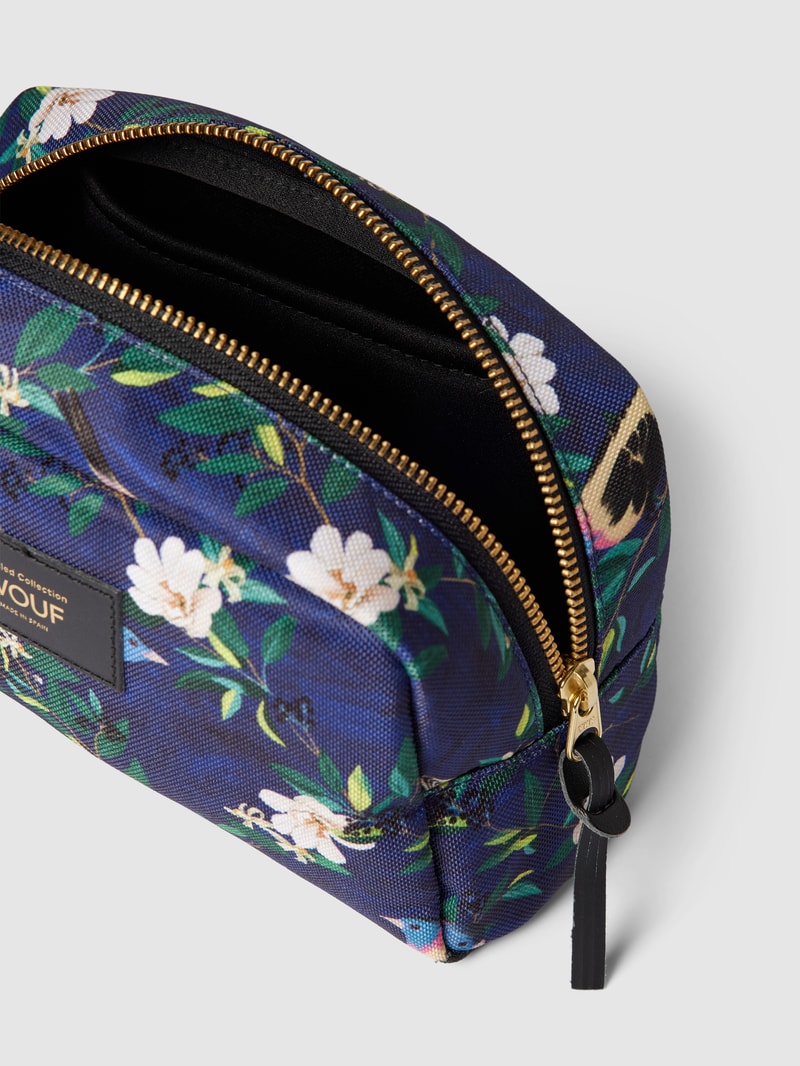 Kosmetiktasche mit Allover-Muster Modell 'Malu' in marineblau