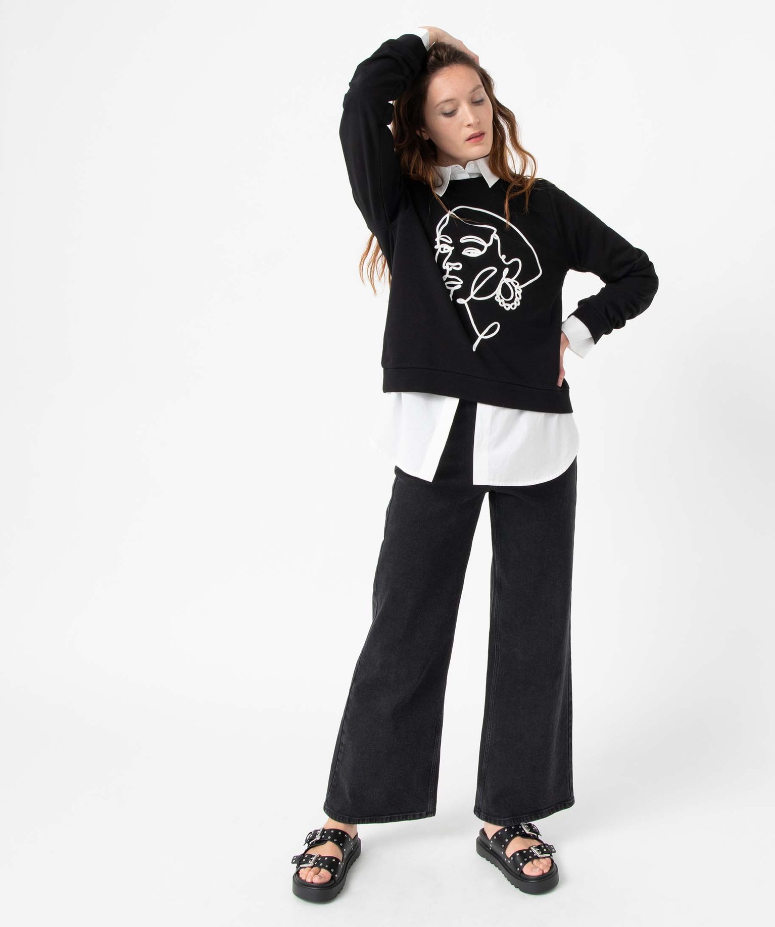 Sweat femme à motif brodé noir | GEMO