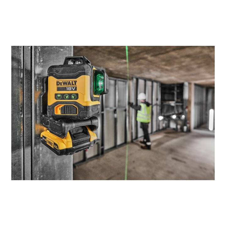 Laser à lignes croisées autonivelant DeWalt DCLE34031N-XJ, faisceau vert 3x360°, 18 V (piles et chargeur non inclus).