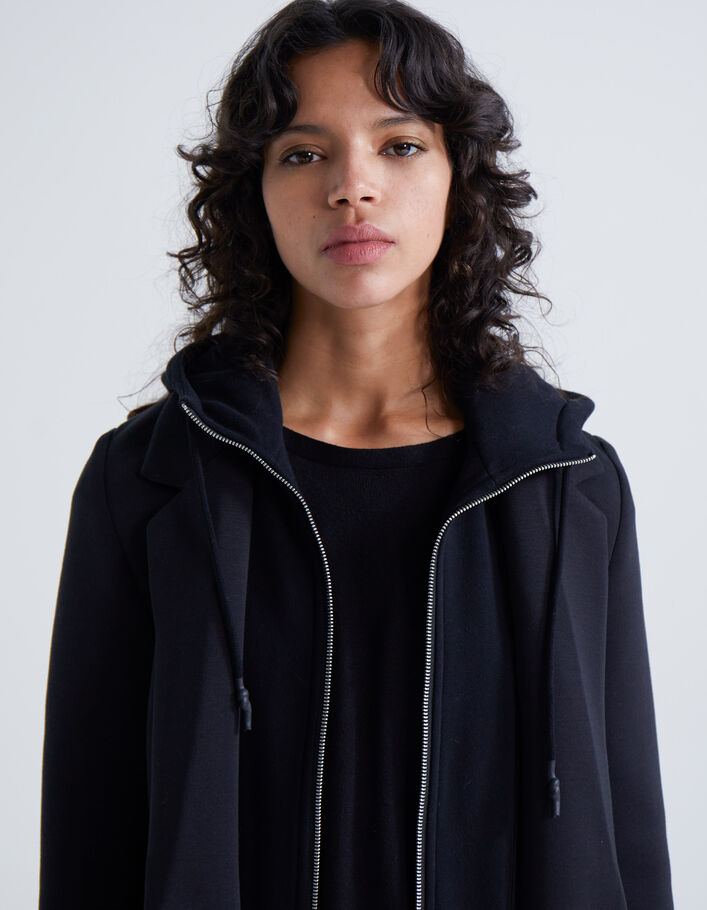 Manteau mi-long néoprène noir femme