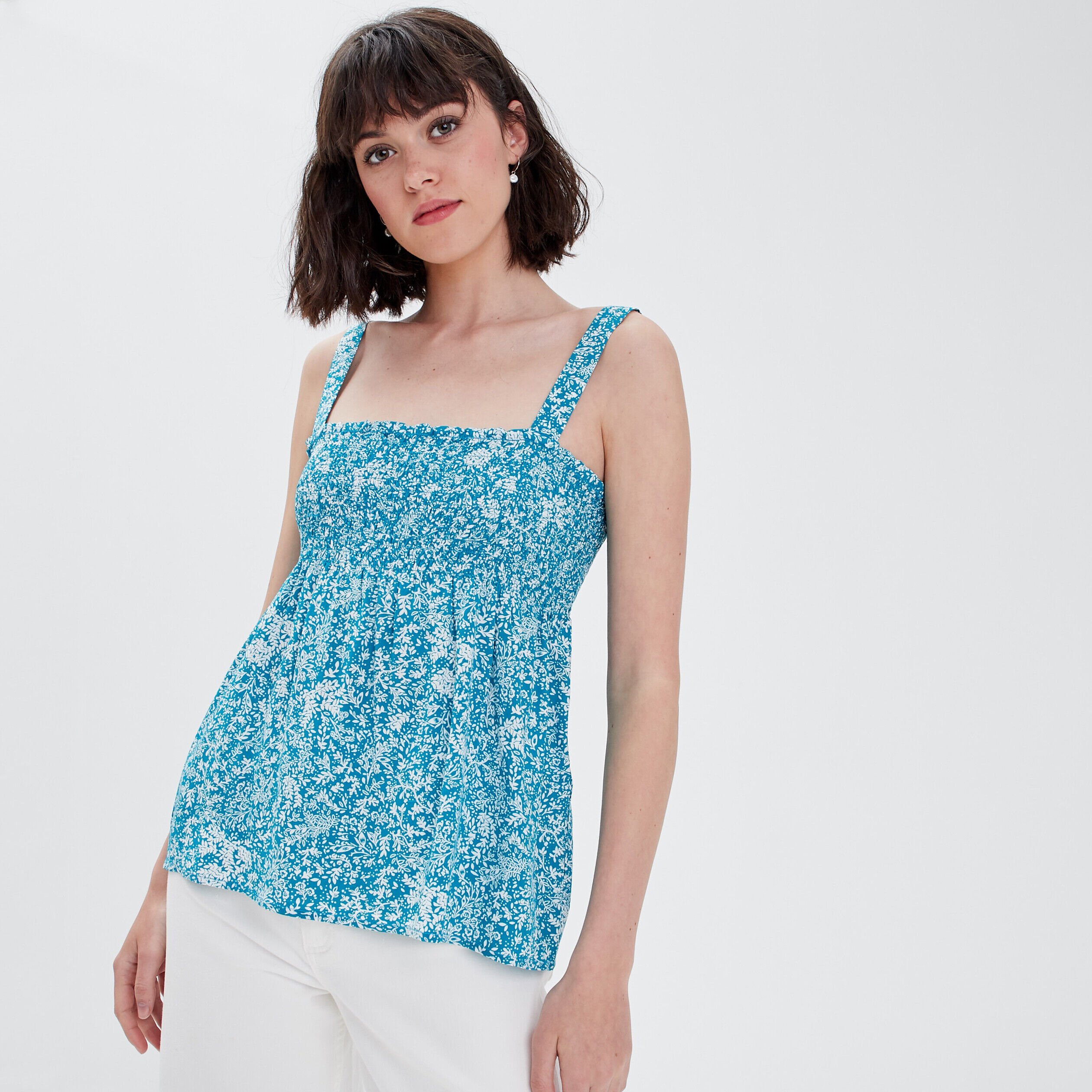 Blouse bretelles larges bleu canard femme | Cache Cache