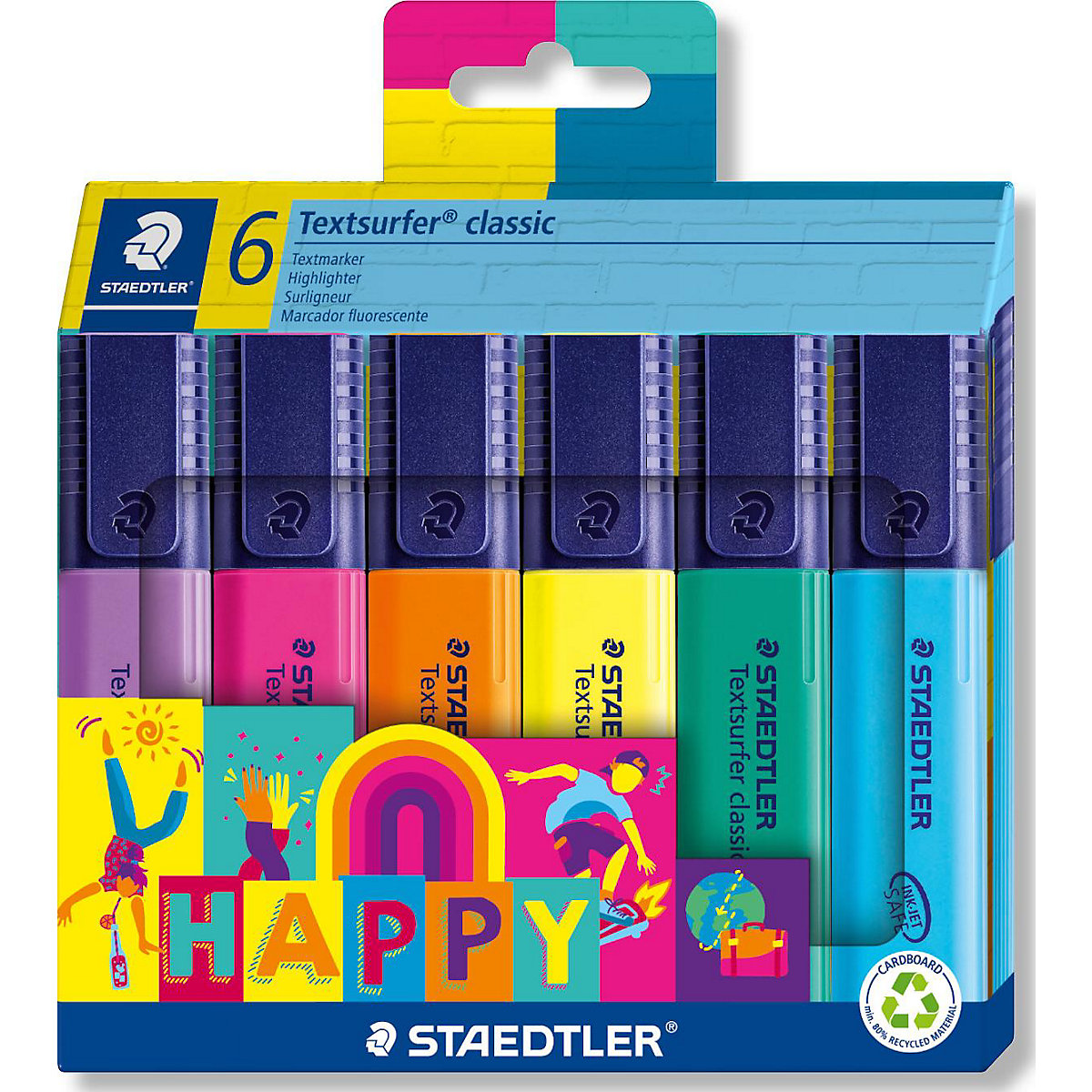 Textmarker HAPPY, 6 Farben