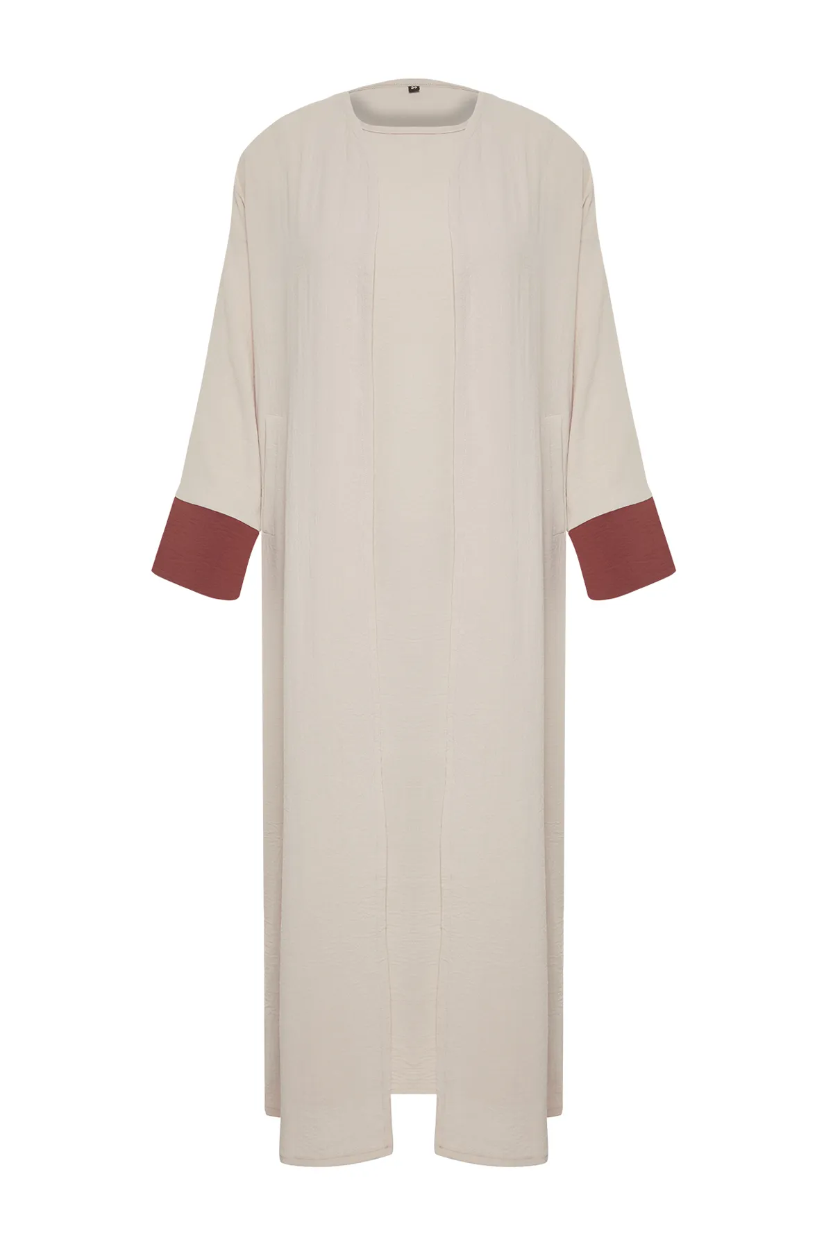 Trendyol Modest  Steinfarbenes Aerobin Ferace Abaya & Kleid, 2-teiliges gewebtes Set TCTSS24US00033