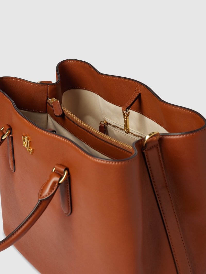 Satchel aus Leder mit Label-Applikation Modell 'MARCY' in cognac