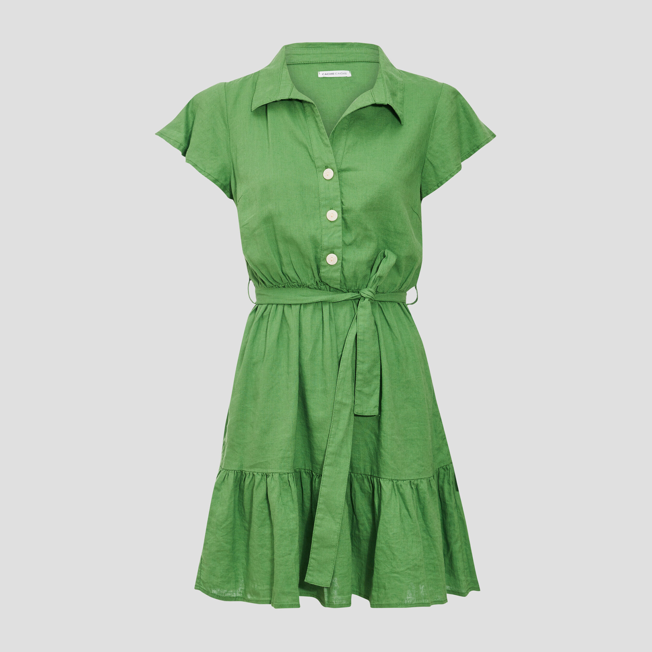 Robe évasée ceinturée vert femme | Cache Cache