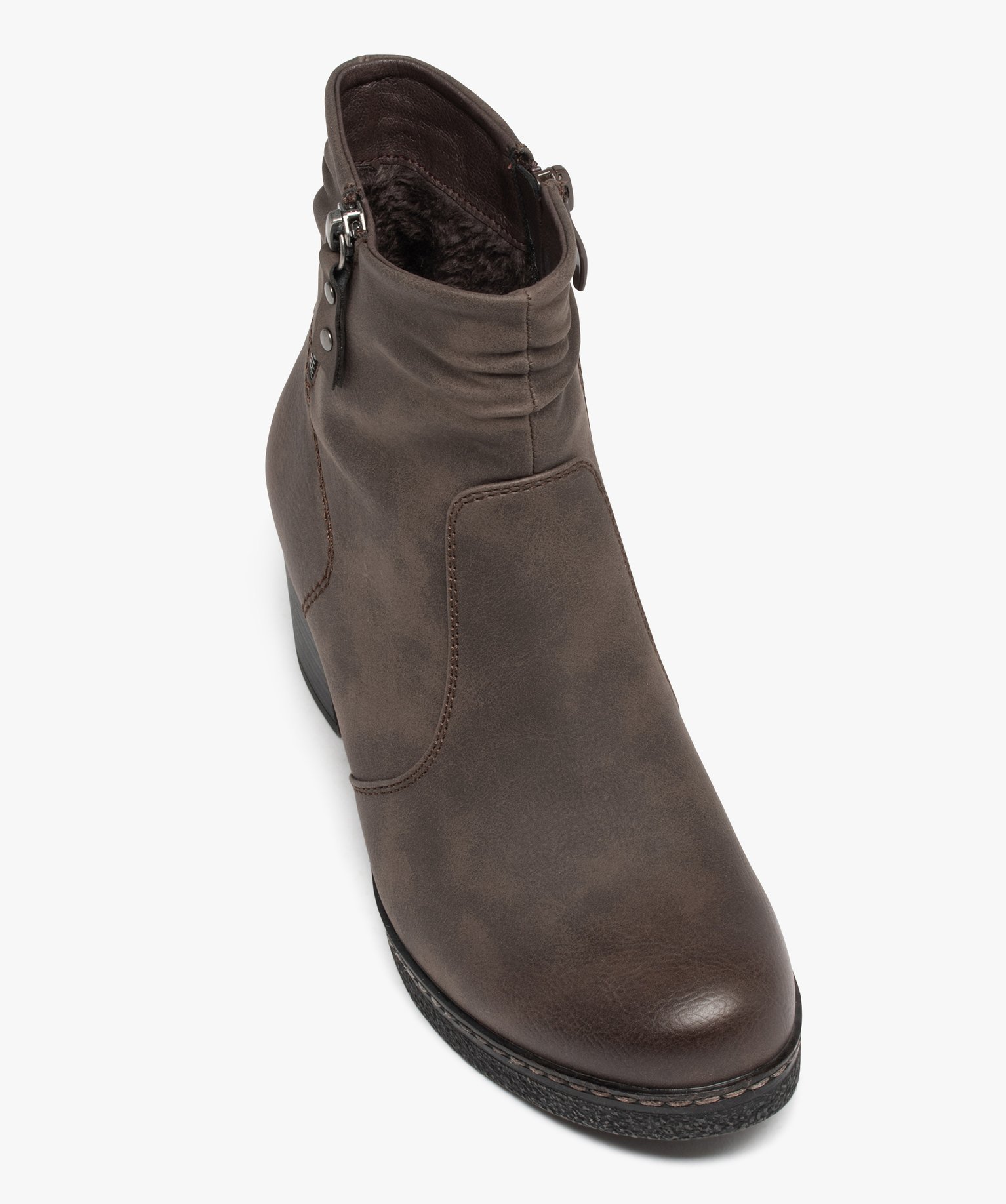 Boots fourrées à talon et semelle plateforme femme marron | GEMO