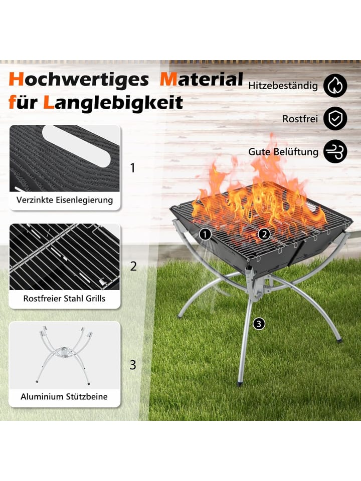COSTWAY Feuerstelle Campinggrill 3in1 45x45x49cm in Schwarz günstig kaufen onesize