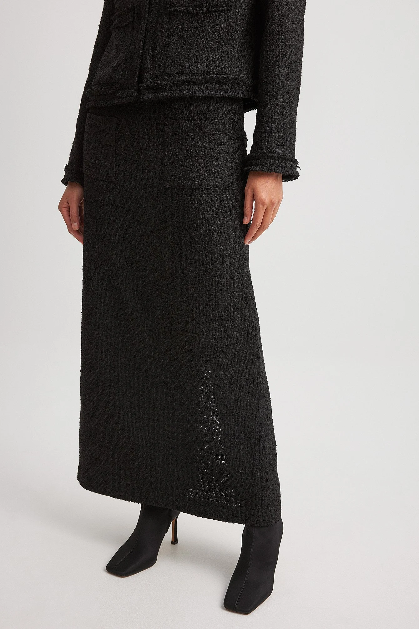 Tweed-Maxirock mit Taschendetail