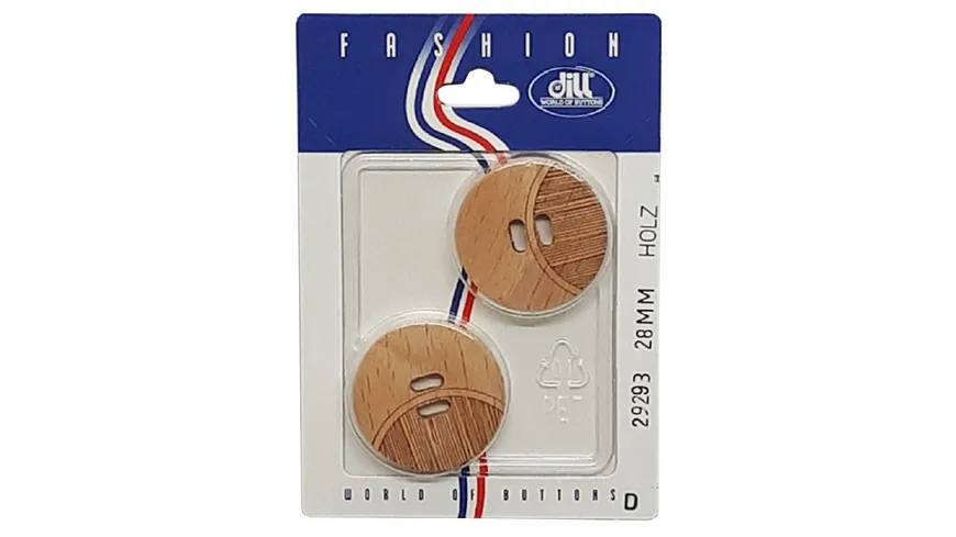 Dill 2-loch-Holzknopf rund Ø 28mm 2er Pack natur