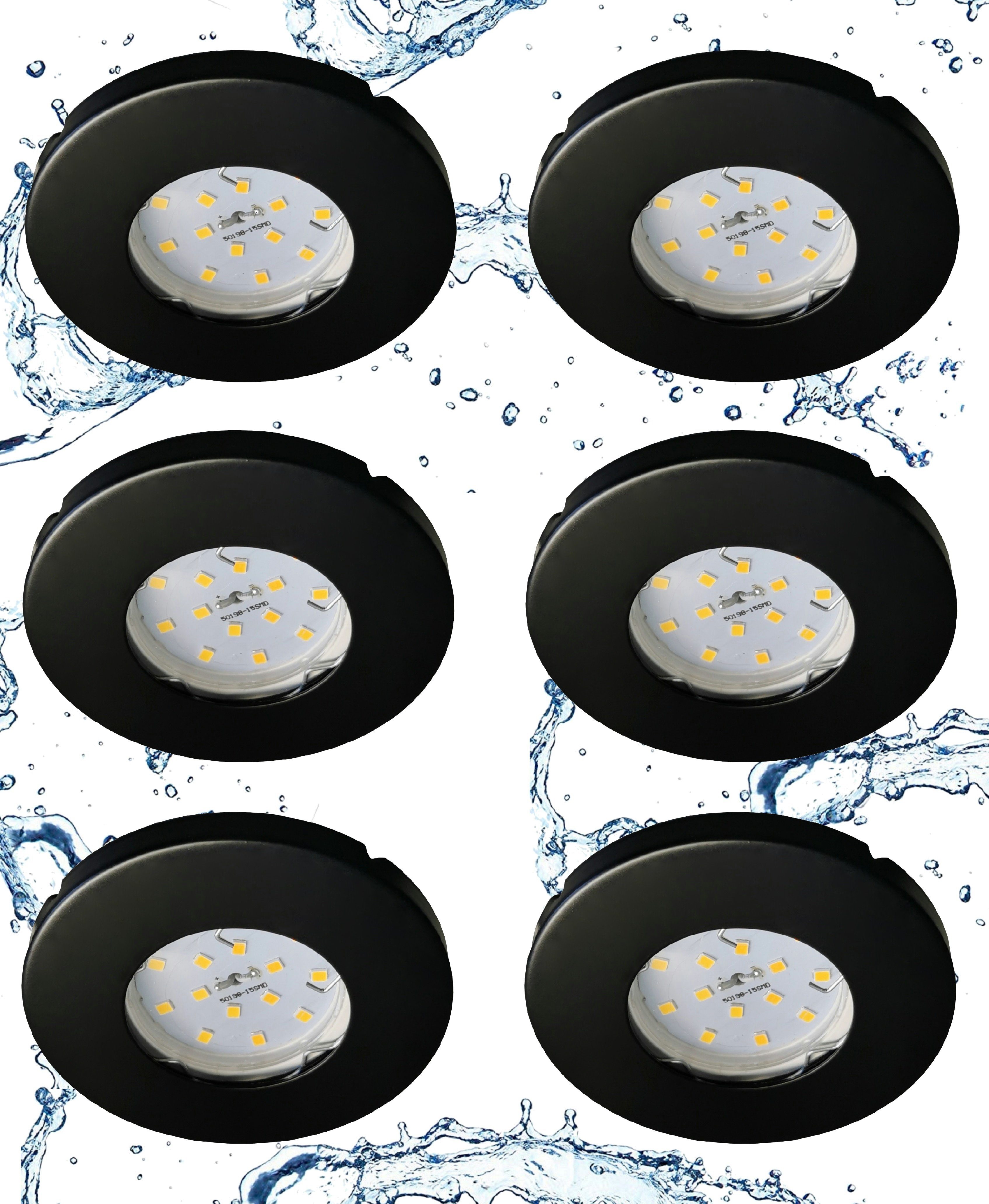 TRANGO LED Einbauleuchte, 6729IP-065AK Einbaustrahler Rund IP44 in Schwarz matt Badleuchte, Bad Einbauleuchte, Deckenspots, Einbauspots, Deckenleuchte inkl. 6x GU10 Lampenfassung für Bad, Sauna, Außen, Feuchtraum