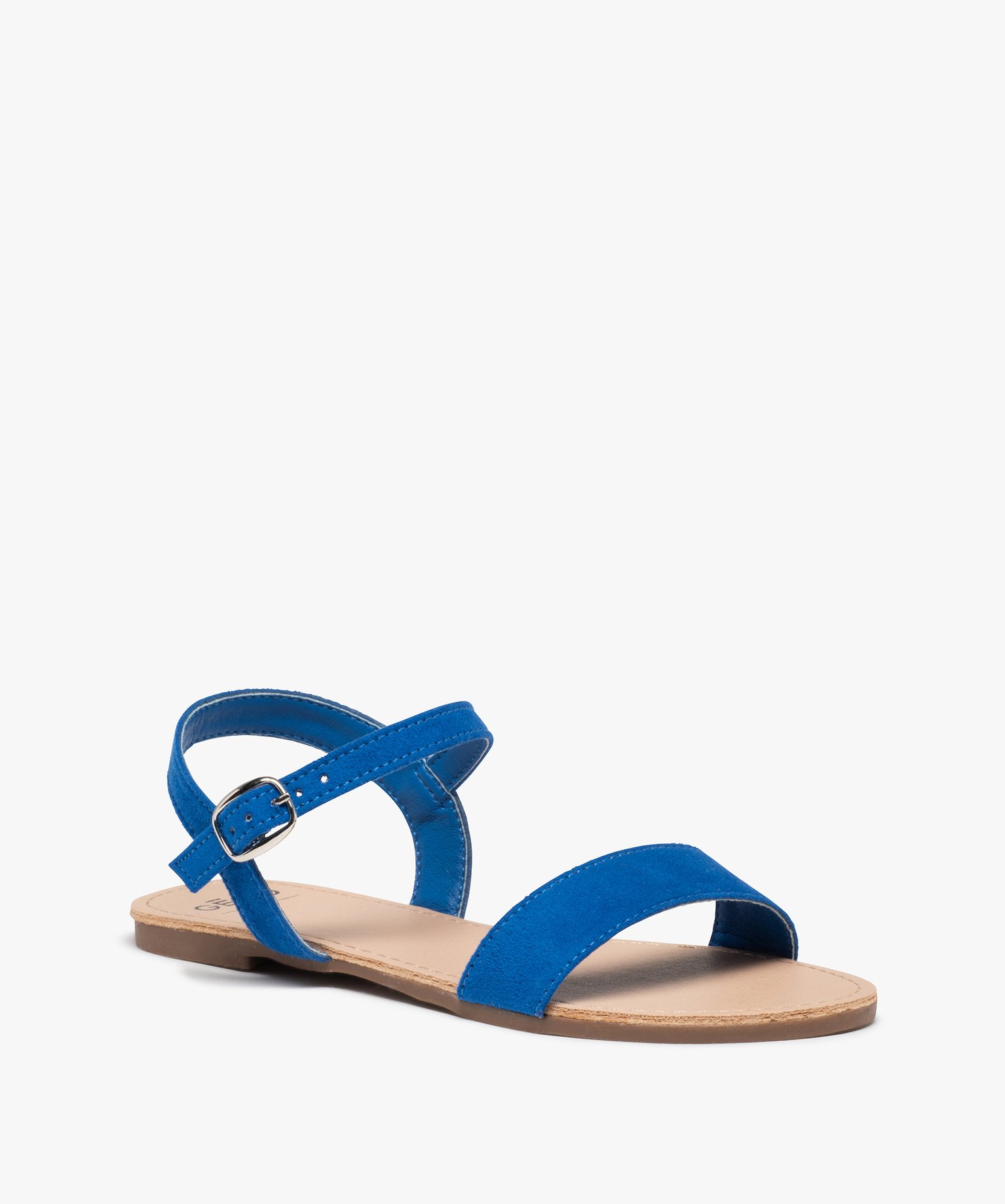 Sandales fille à brides droites en suédine unie bleu | GEMO