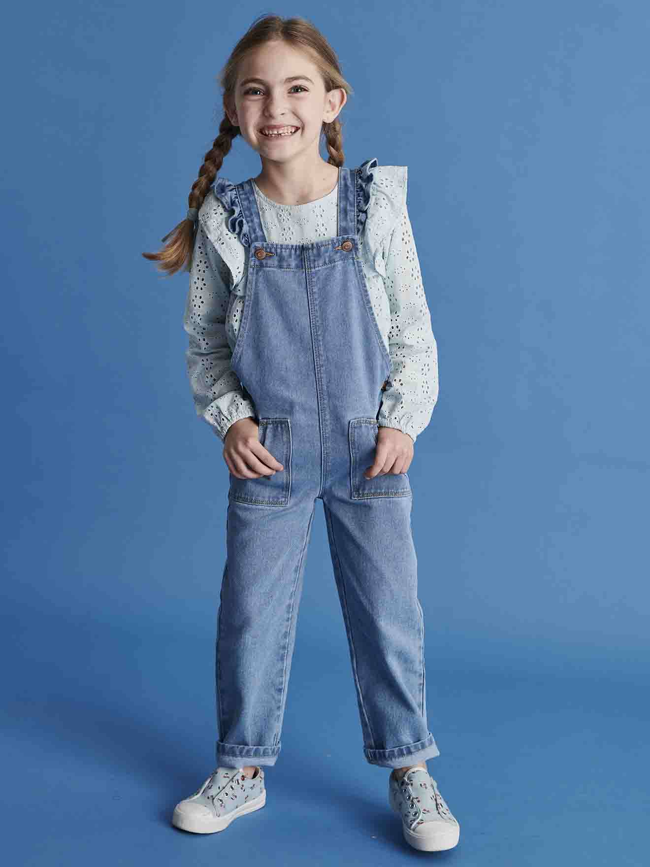 Vertbaudet Mädchen Volant-Bluse - himmelblau