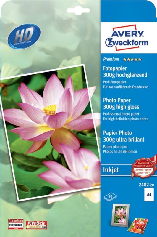 AVERY Zweckform Inkjet Fotopapier Hochglänzend DIN A4 300 g/m² Weiß 20 Blatt