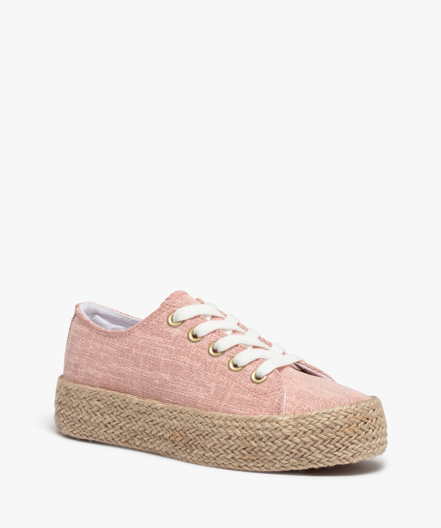 Tennis fille en toile à semelle plateforme en cordelette rose | GEMO