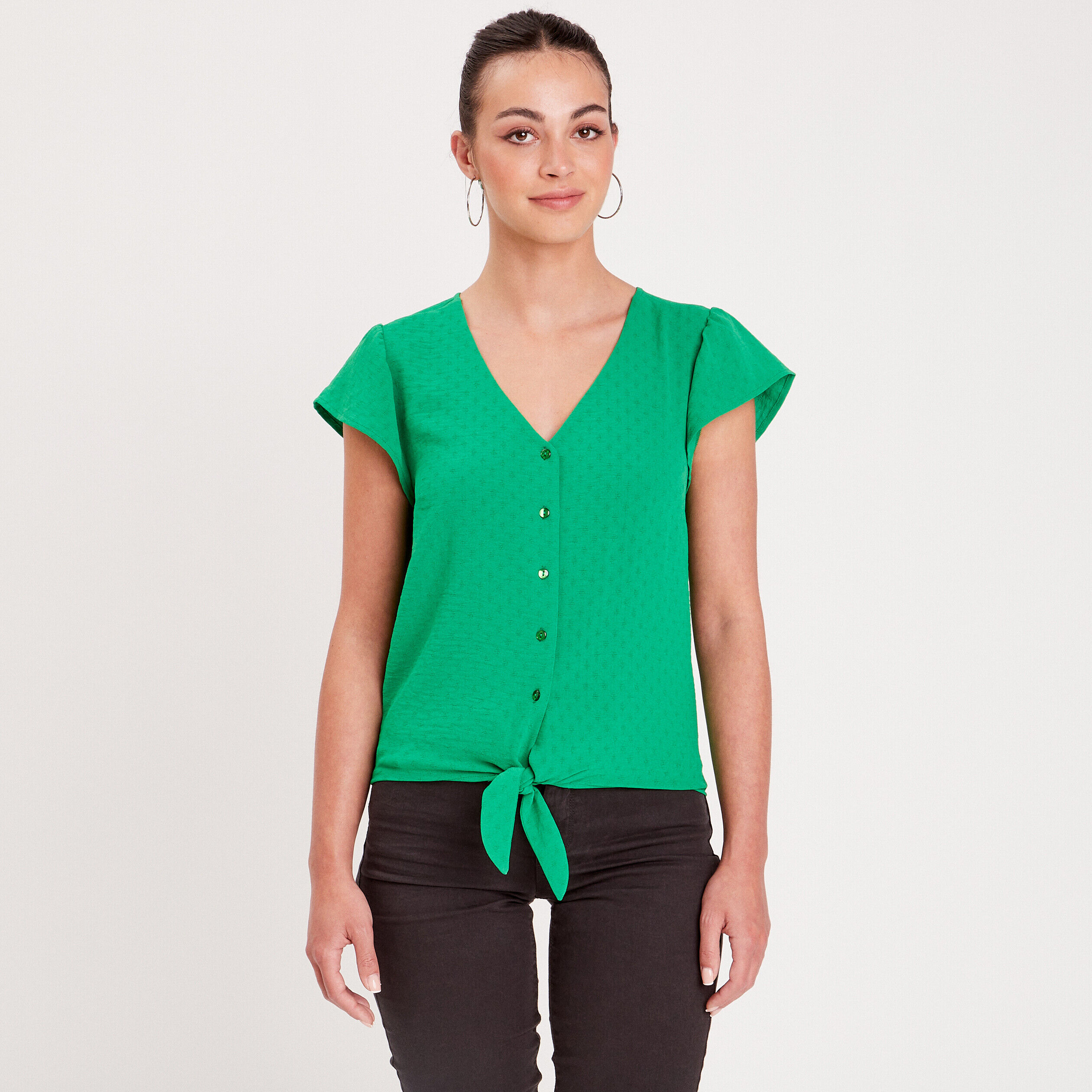 Chemise manches courtes vert femme | Cache Cache