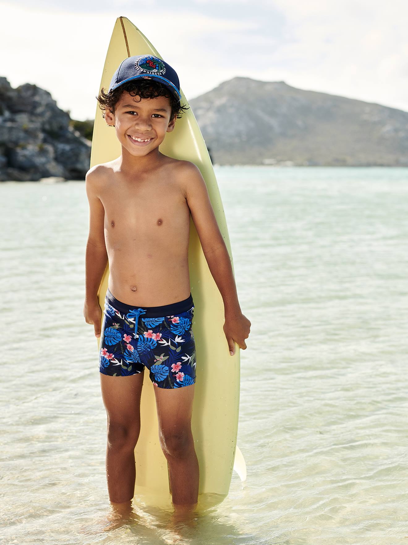 Boxer de bain imprimé tropical garçon marine
