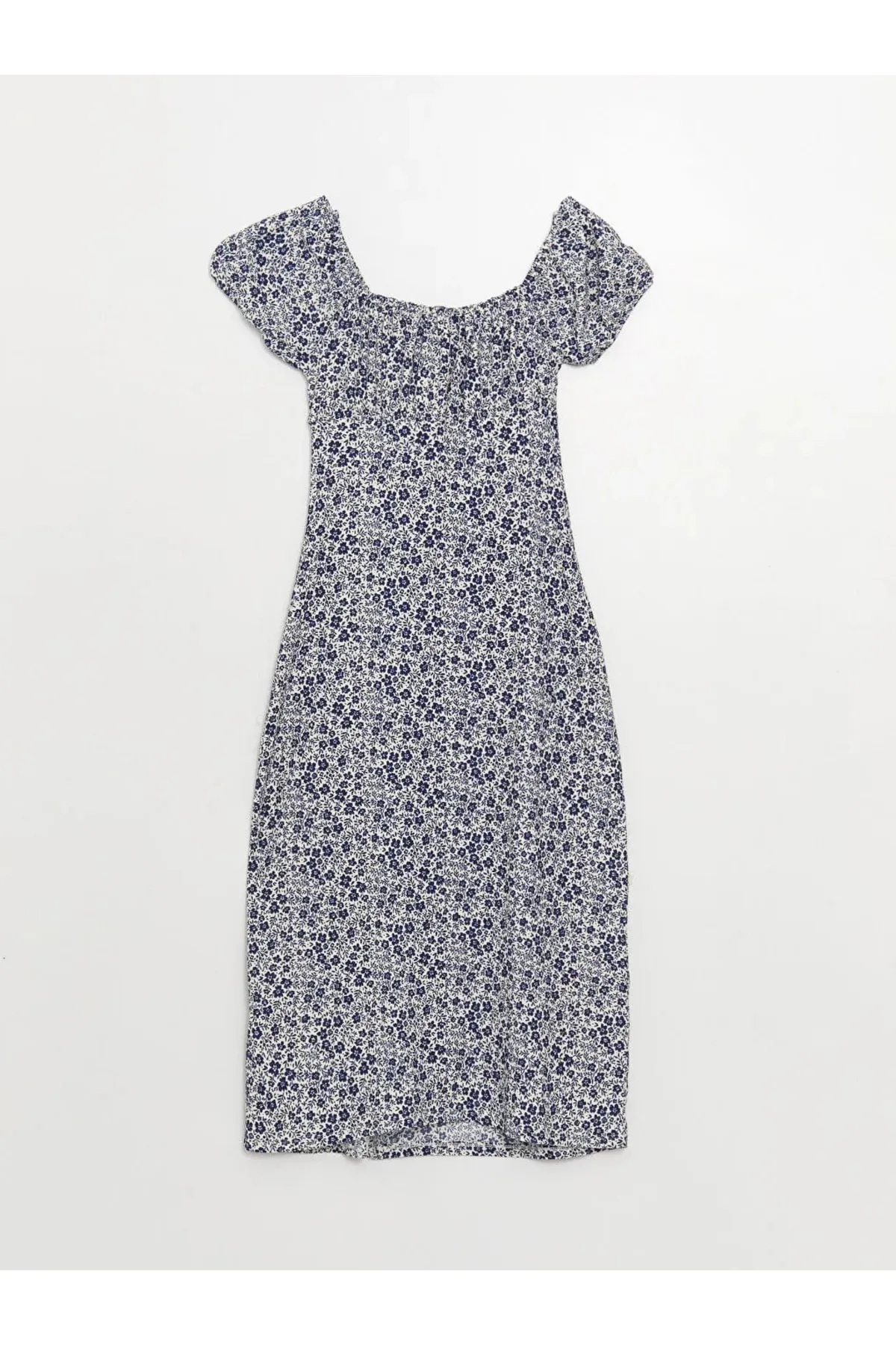 LC Waikiki  Blumengemustertes Damenkleid mit U-Boot-Ausschnitt - Kurze Ärmel