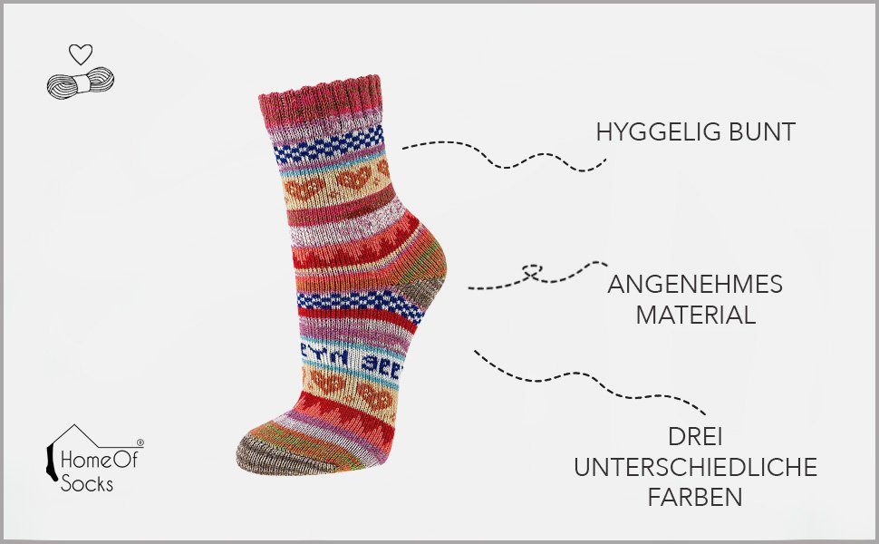 HomeOfSocks Socken Hygge Socken Für Herren Und Damen aus Baumwolle 3er Pack Baumwollsocken Mit Fröhlich Bunten Mustern Und Druckarmer Zehennaht