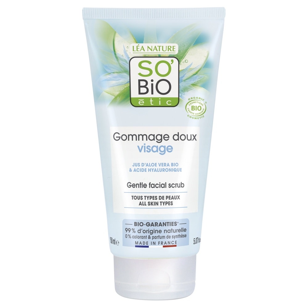 LÉA NATURE SO BiO étic Gommage doux visage, jus d'Aloe vera bio équitable, tous types de peaux Gommage