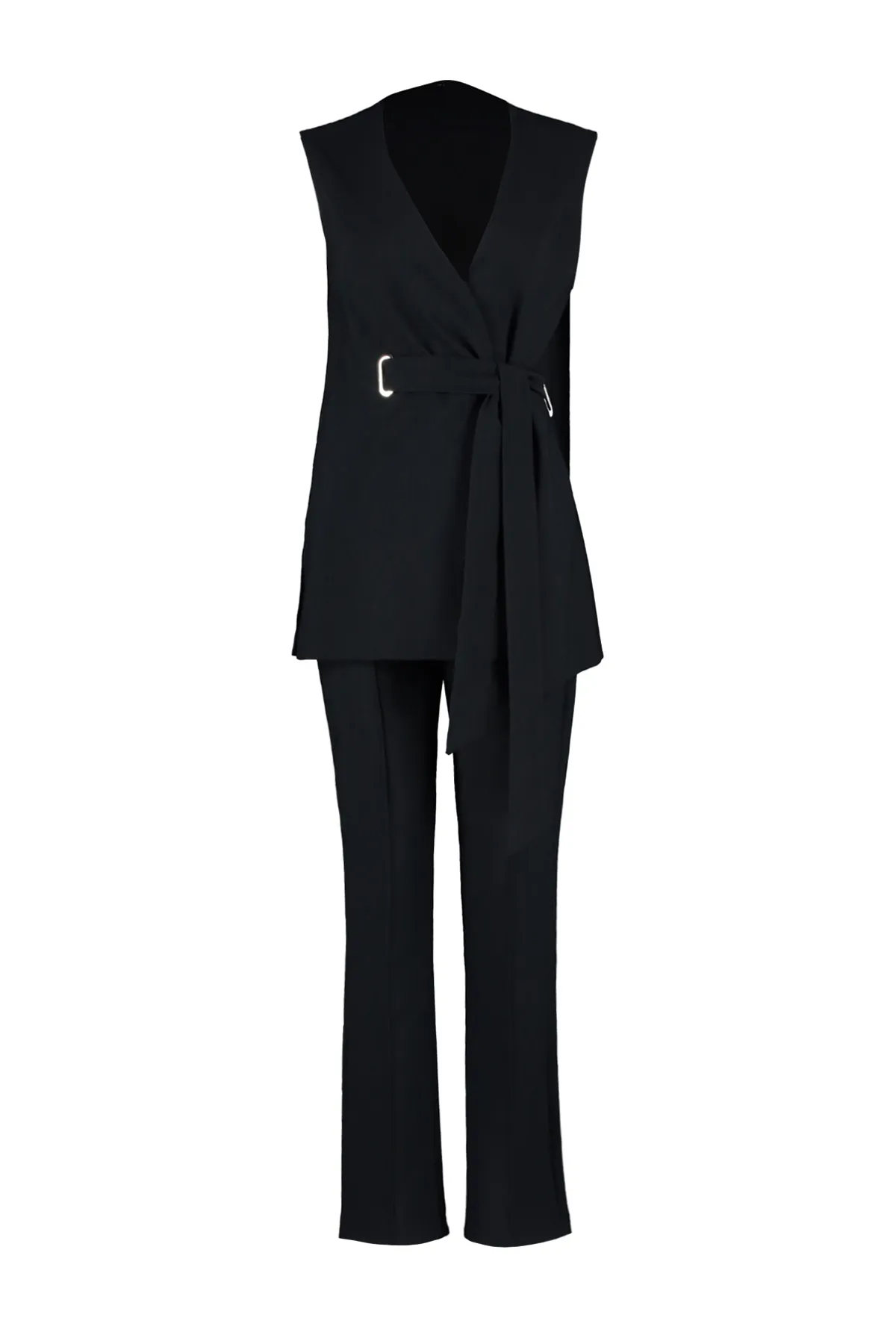 Trendyol Modest  Schwarzes Accessoire-Set mit Weste, Hose, Oberteil und Unterteil aus gewebtem Stoff mit detailliertem Ausschnitt TCTSS24US00035