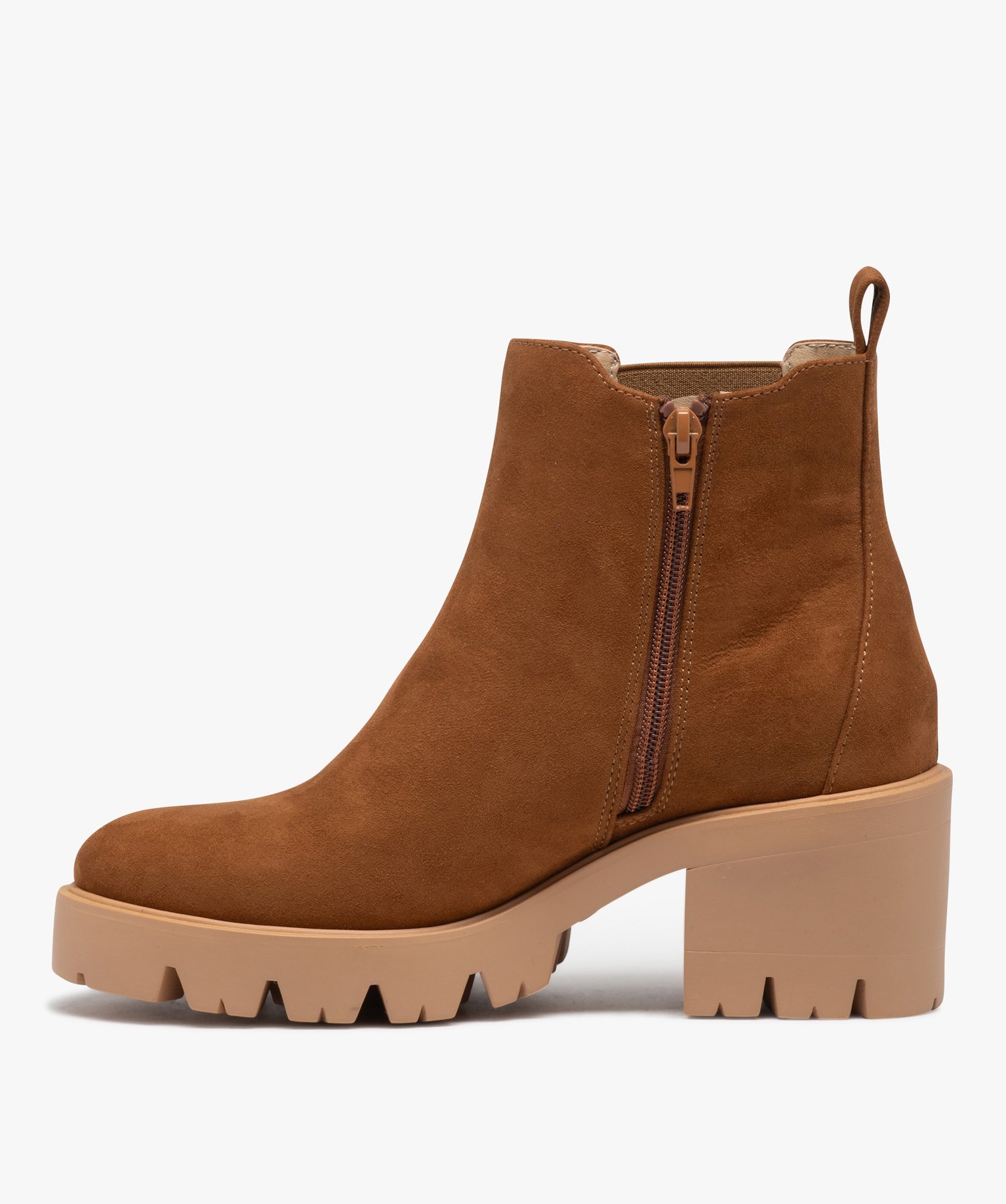 Boots femme à talon large en suédine unie avec semelle cra... camel | GEMO
