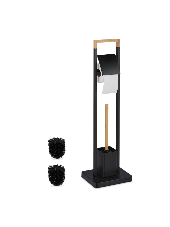 relaxdays WC Garnitur in Schwarz/ Natur - (B)23 x (H)77 x (T)18 cm günstig kaufen onesize