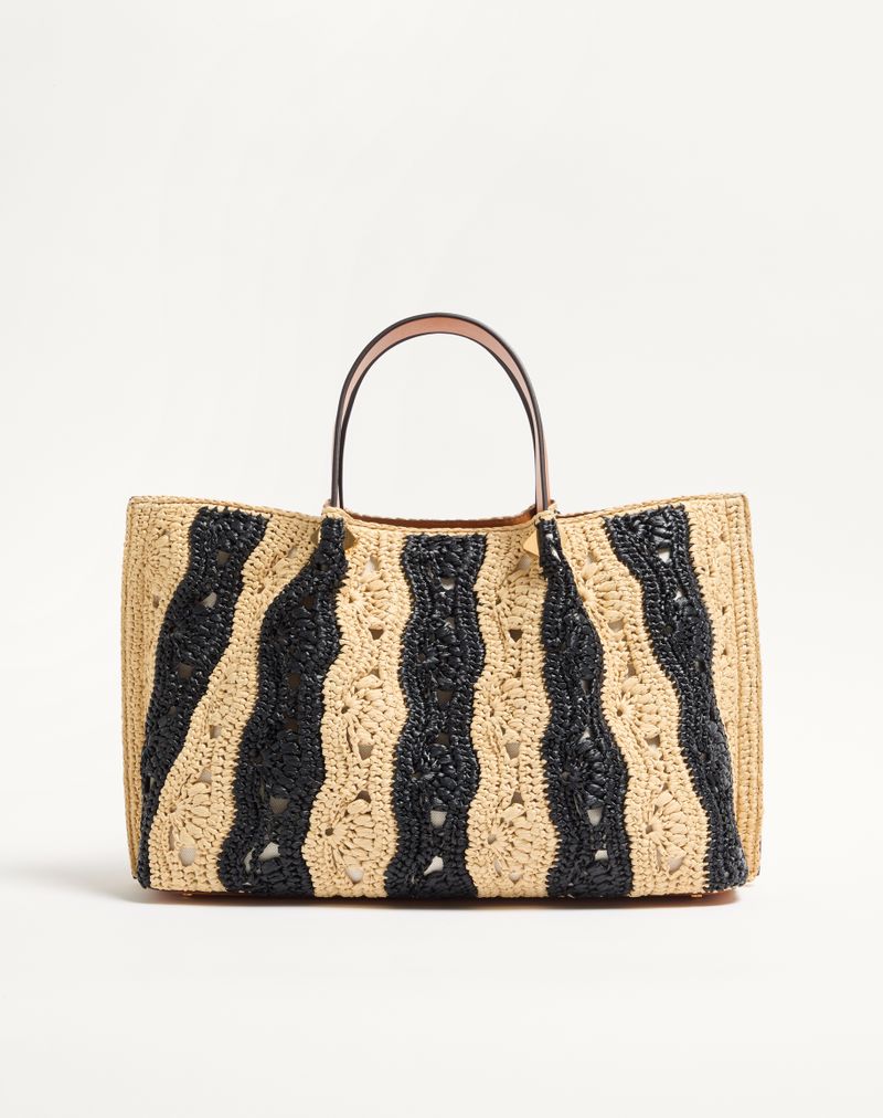 Valentino Garavani Medium Raffia Shopping Bag med Bølgemønster